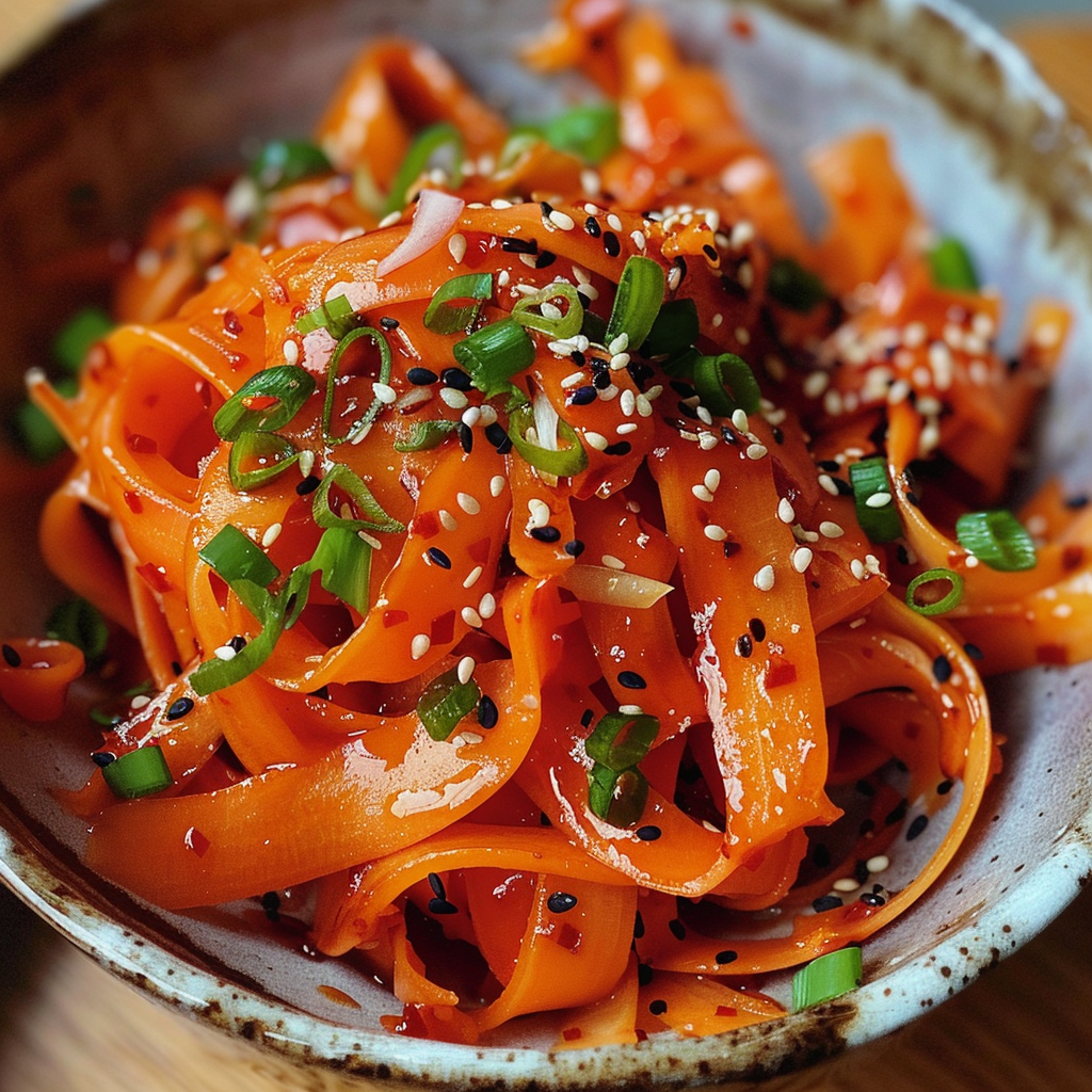 Asian Carrot Salad served on a cozy kitchen table