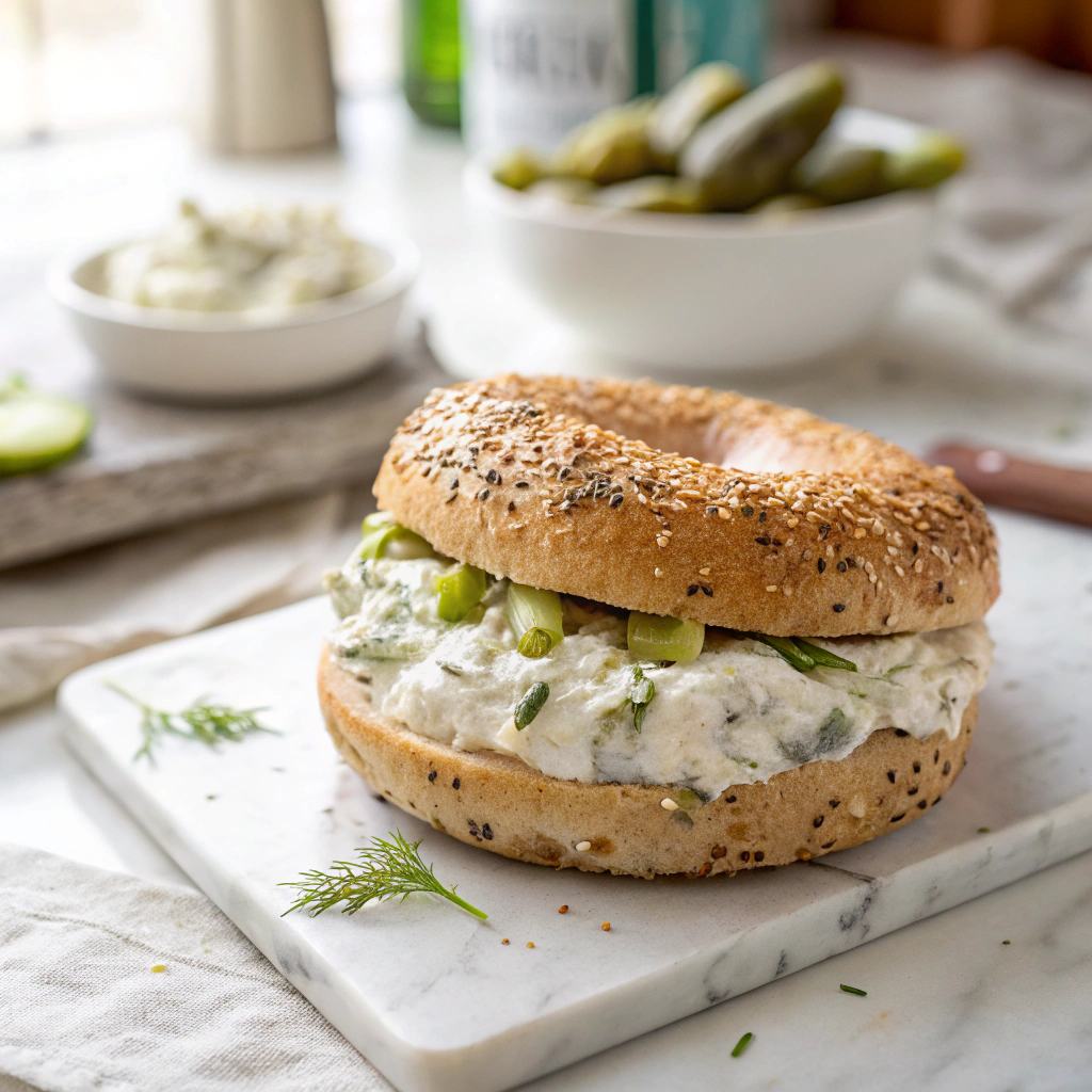 Dill-Pickle-Cream-Cheese-Bagel