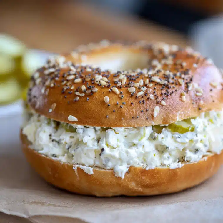 bagel with dill pickle cream cheese