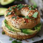 bagel hummus avocado with recipe card