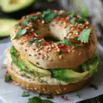 bagel hummus avocado with recipe card