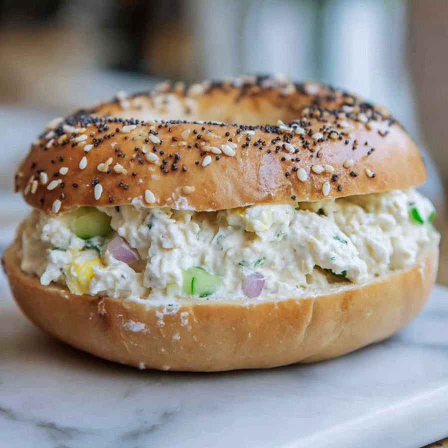 Chopped bagel recipe with handwritten-style card