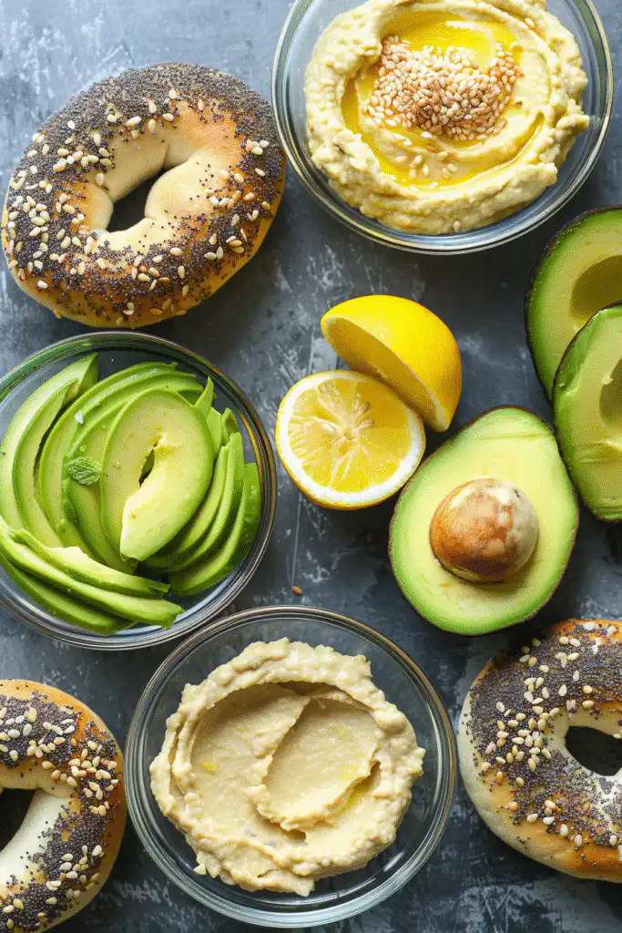 bagel hummus avocado ingredients