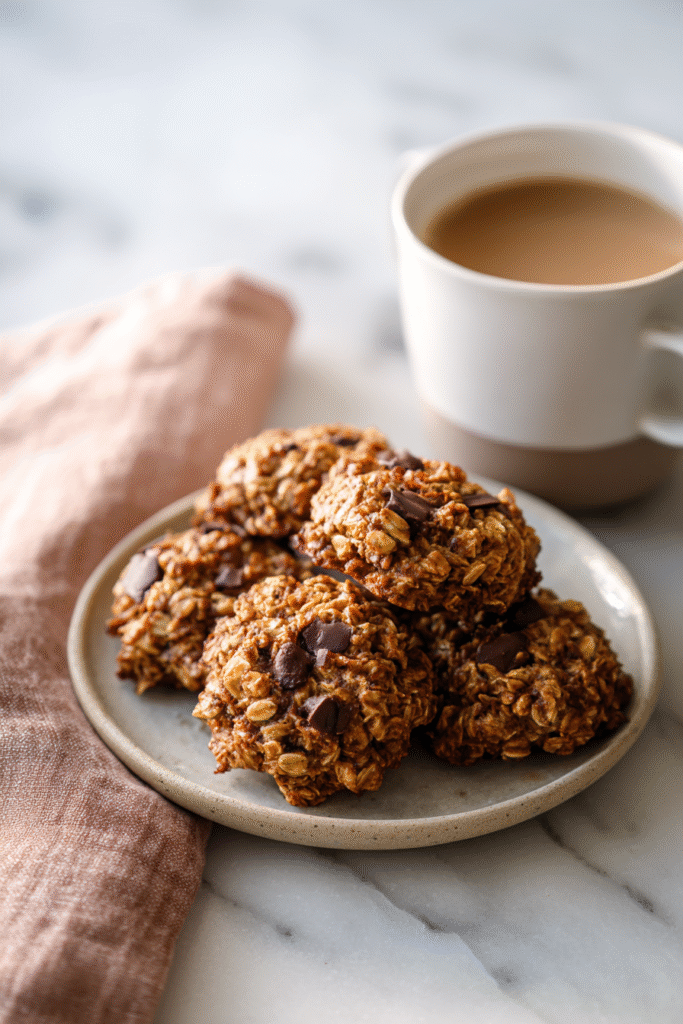 served banana oatmeal cookies no bake on marble table