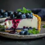 A serving of blueberry cheesecake dessert no bake