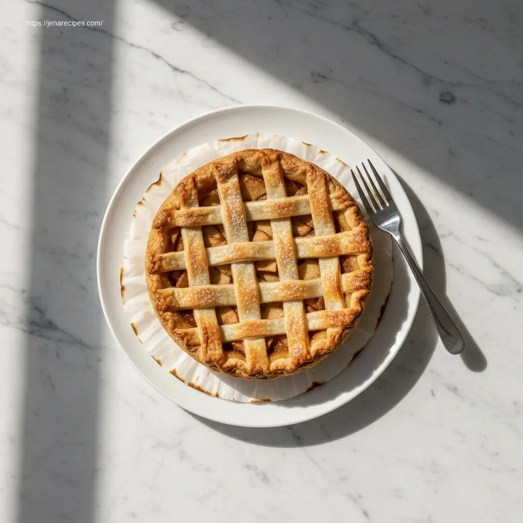 Delicious golden-crusted apple pie, a perfect dessert.