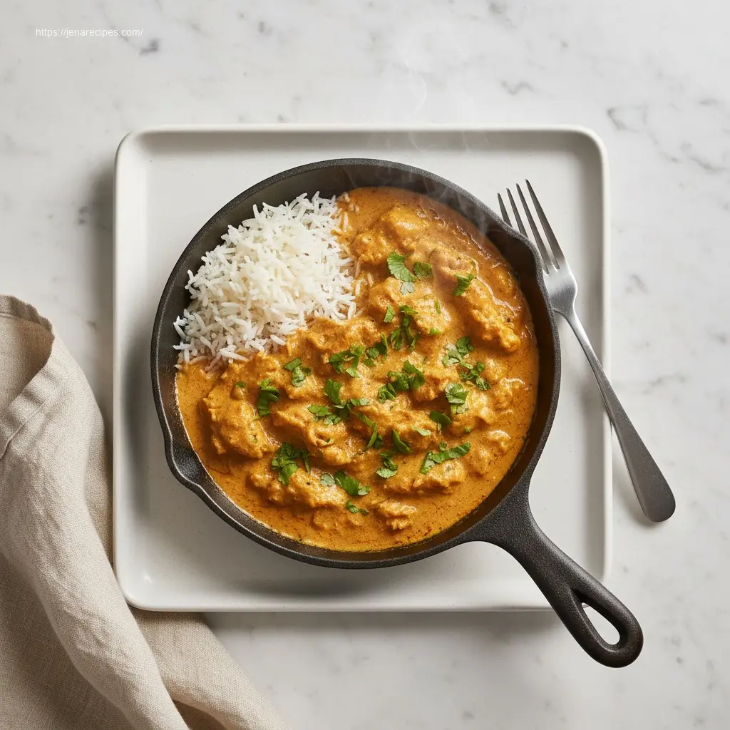 Delicious Texas Roadhouse Butter Chicken Skillet, overhead view.