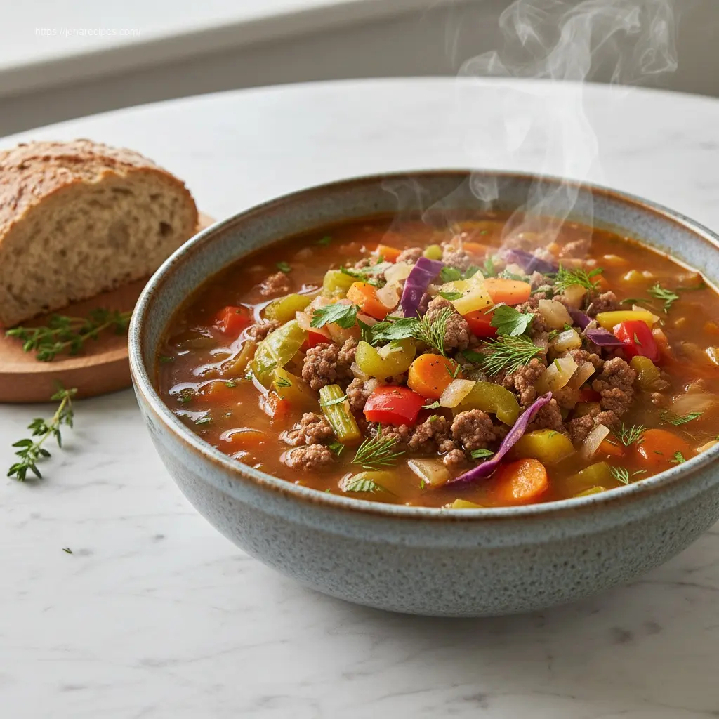 Hot Cabbage Soup Diet with minced meat.