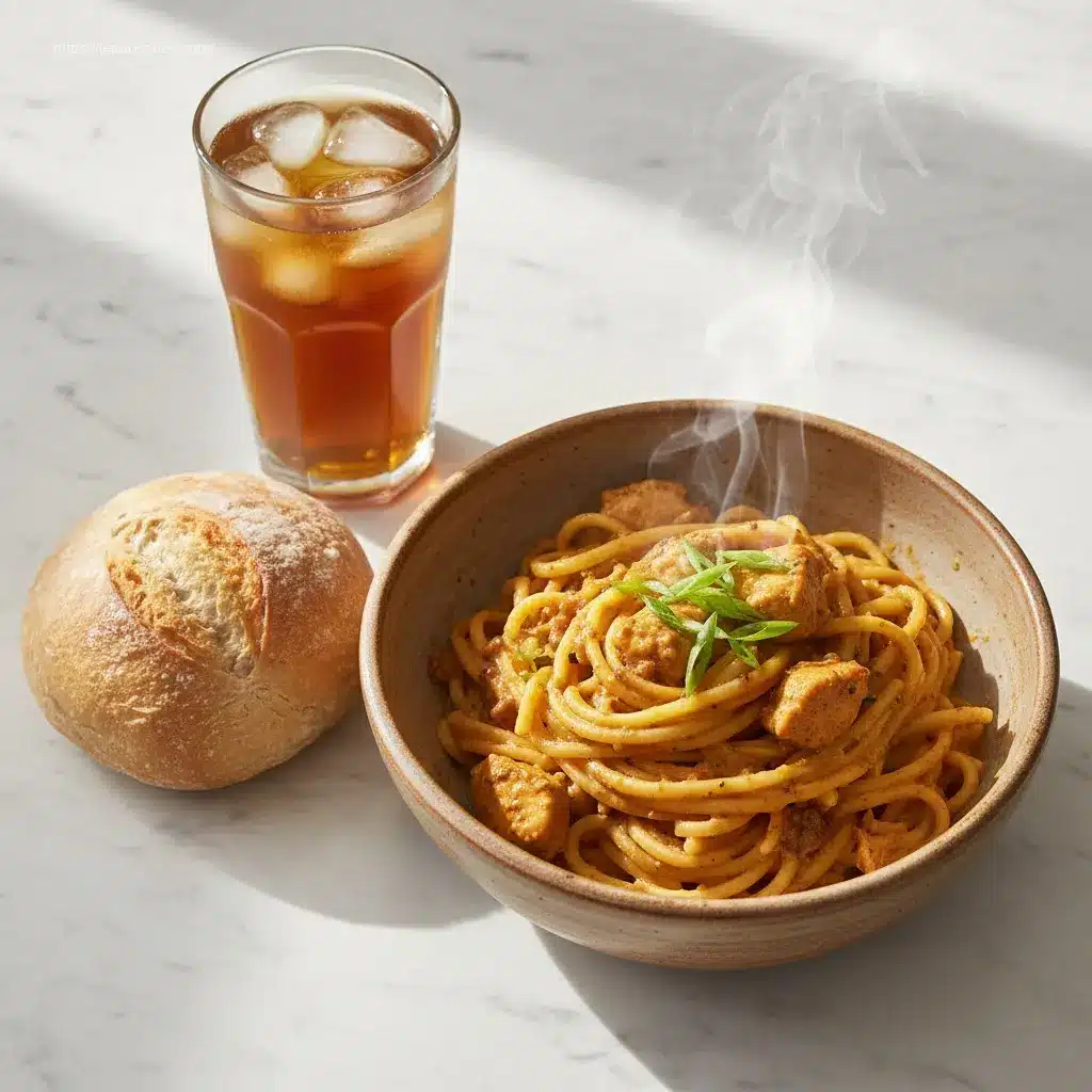 45-degree view of Crock Pot Creamy Cajun Chicken Pasta.