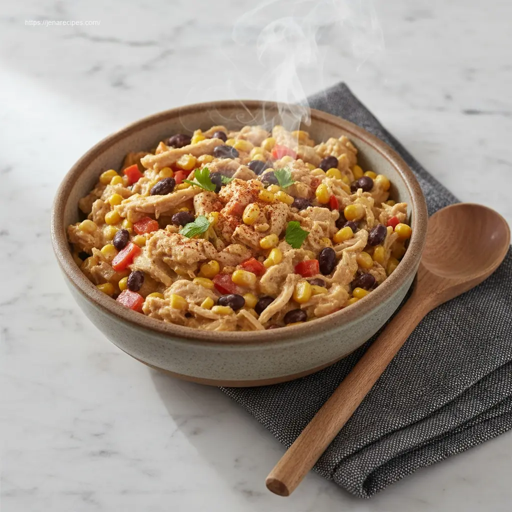 Hearty Slow Cooker Street Corn Chicken from a 45-degree view.