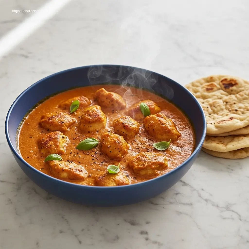 Creamy Texas Roadhouse Butter Chicken Skillet with naan.