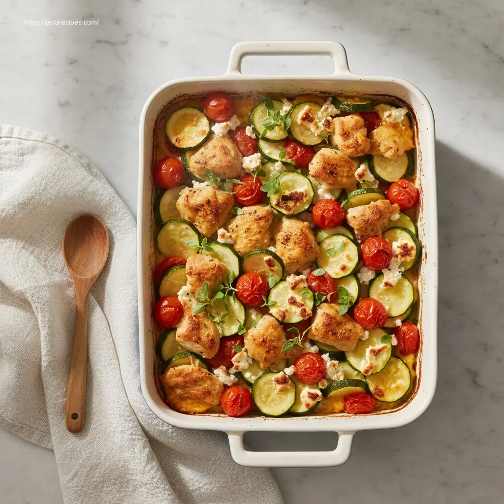 Delicious Mediterranean Chicken Zucchini Bake, perfect for dinner.