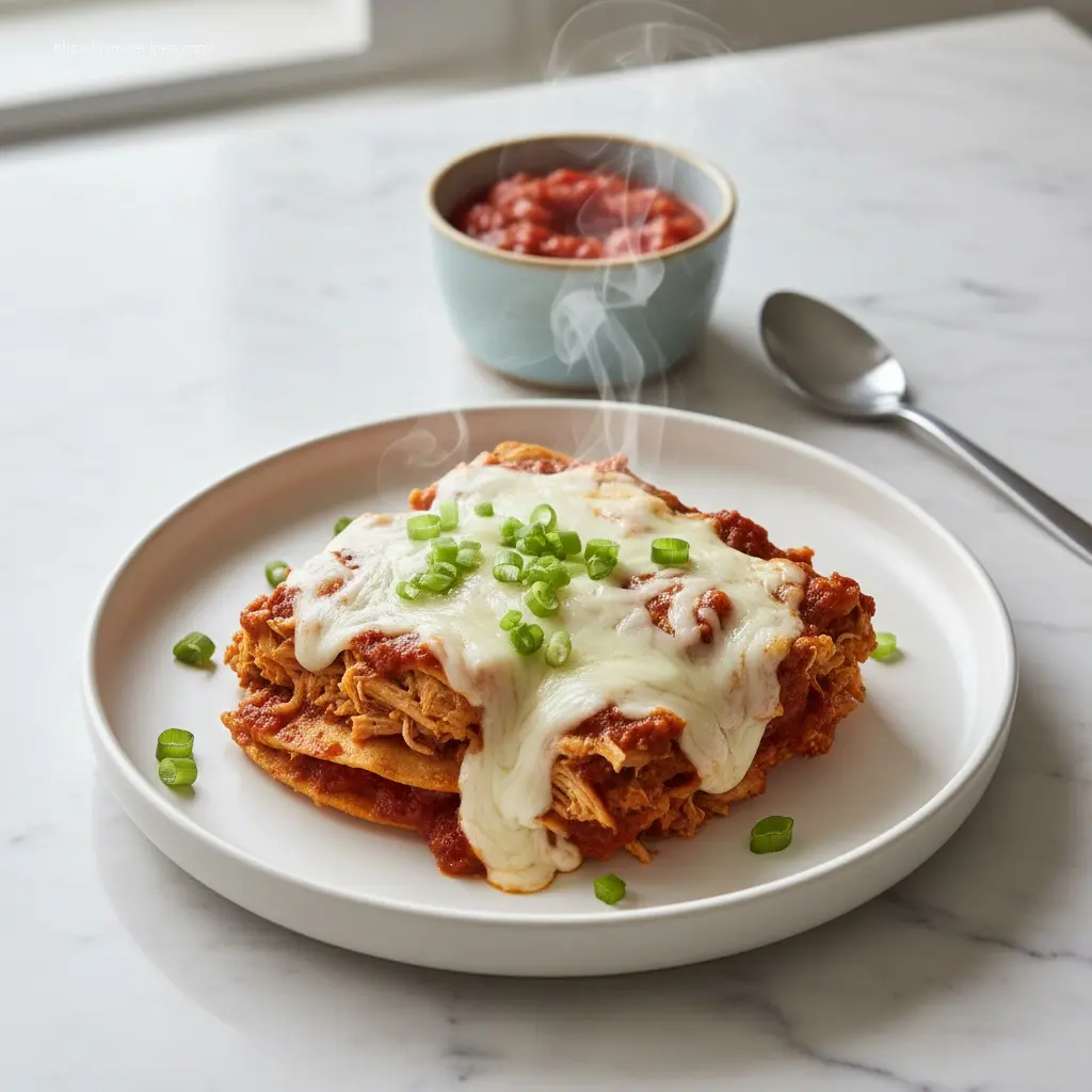 Creamy Crockpot Chicken Enchilada Casserole served