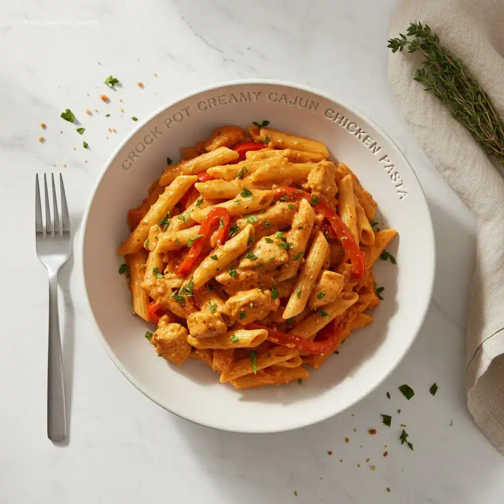 Delicious Crock Pot Creamy Cajun Chicken Pasta flatlay.