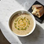 Creamy Garlic Herb Mashed Potato Soup with Cheddar Swirl