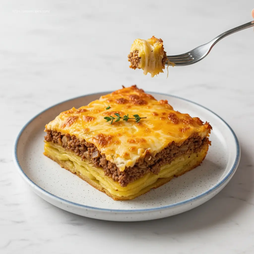 Savory Cheesy Hamburger Potato Casserole serving