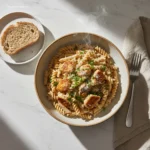Delicious Healthy Garlic Parmesan Chicken Pasta in a bowl.