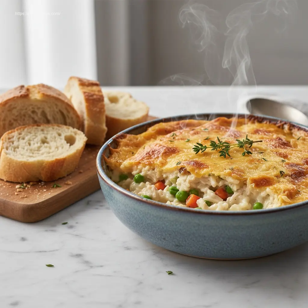 Pioneer Woman Chicken Rice Casserole served in a bowl