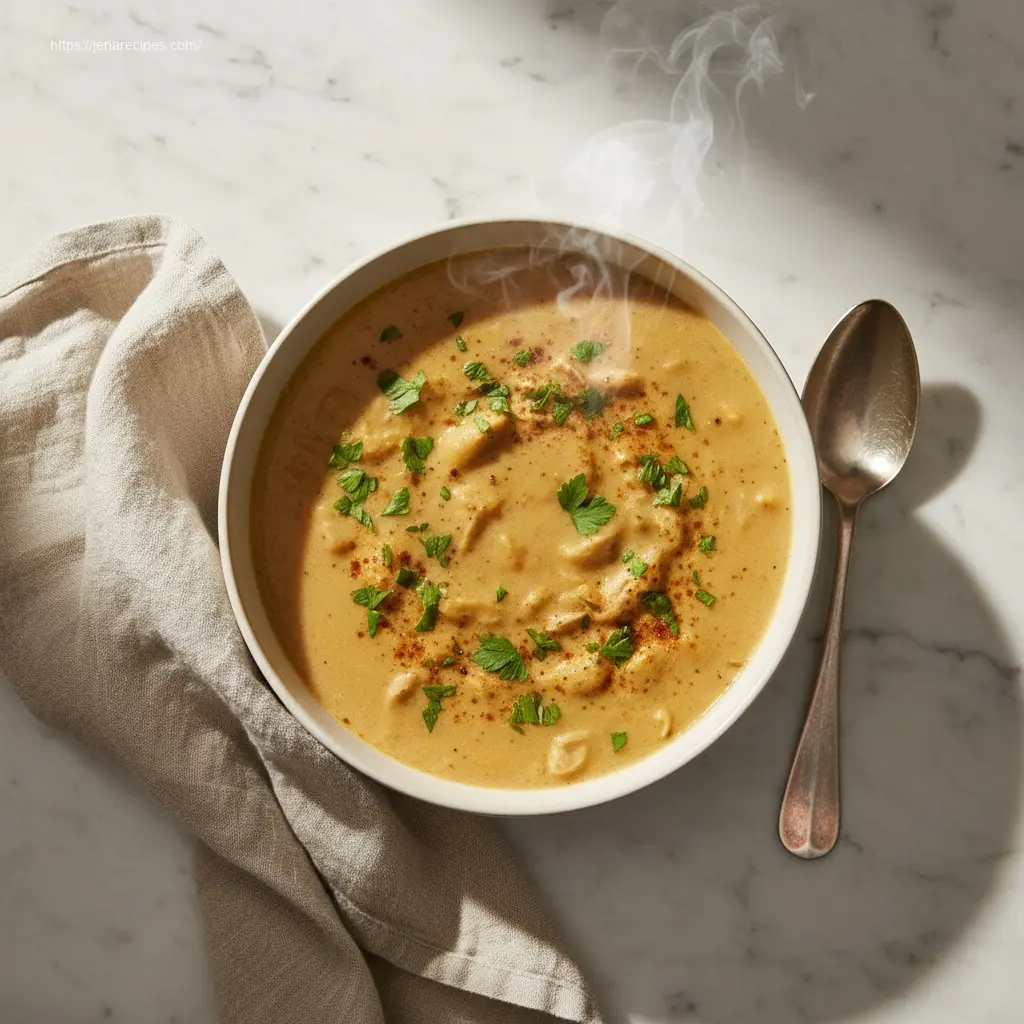 Delicious Marry Me Chicken Soup Recipe in a cream bowl.