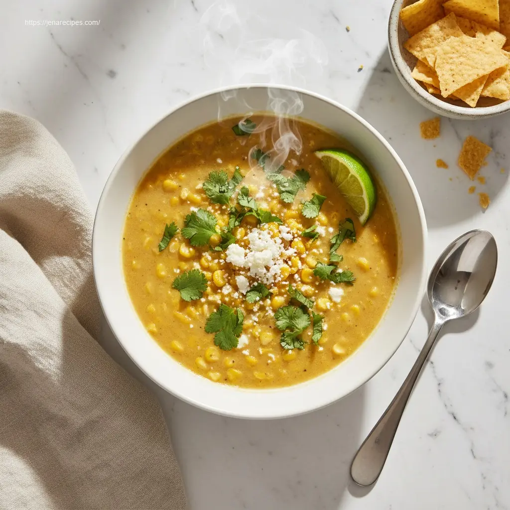 Delicious Mexican Street Corn Soup in a bowl with fresh cilantro