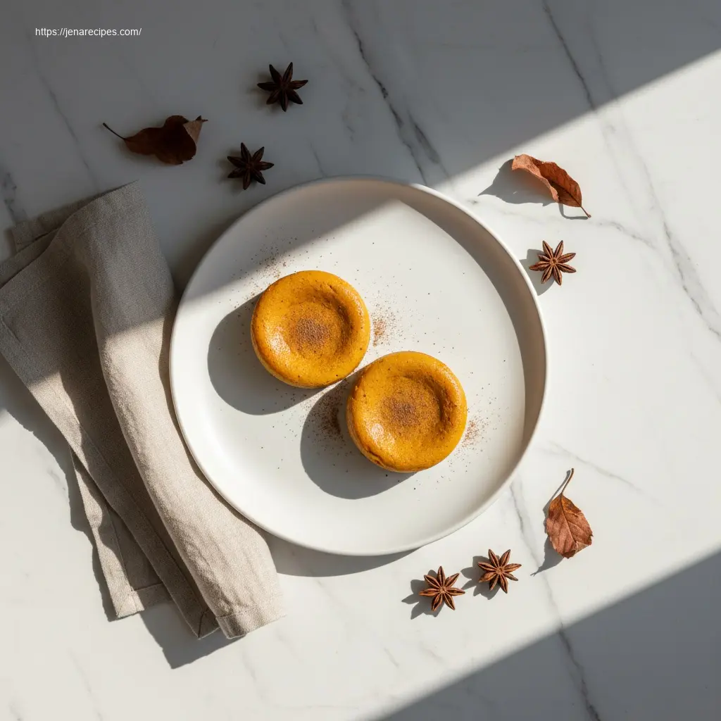 Overhead view of delicious Mini Pumpkin Cheesecakes.