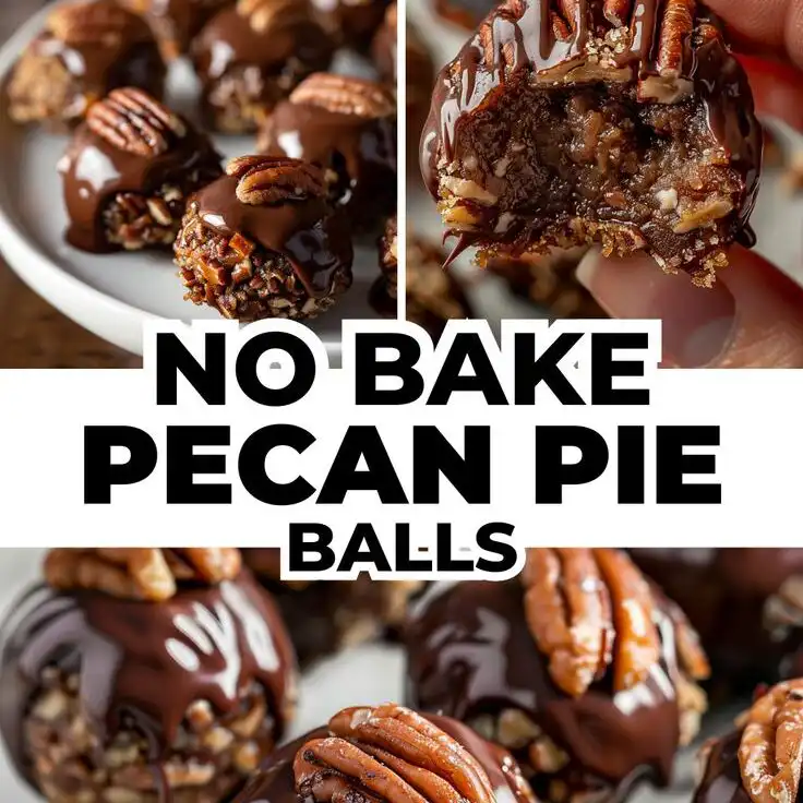 Inside view of a no bake pecan pie ball with gooey chocolate filling.