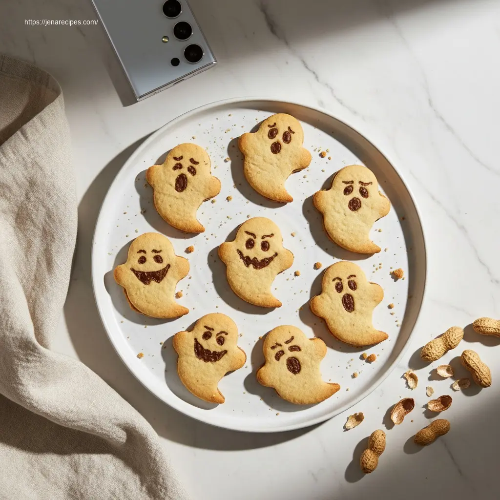 Delicious Nutter Butter Ghost Cookies on a white platter.