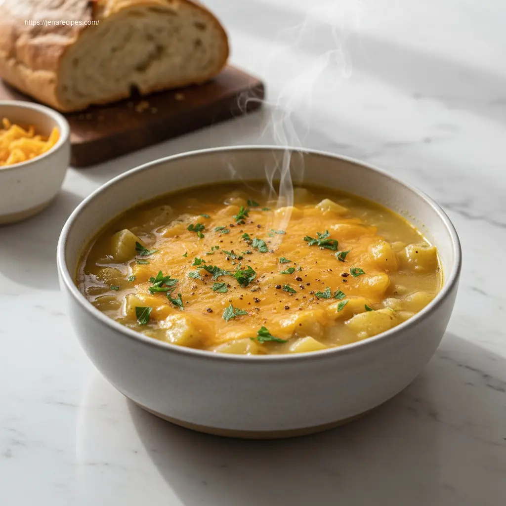 Creamy Hearty Cheddar Garlic Herb Potato Soup.
