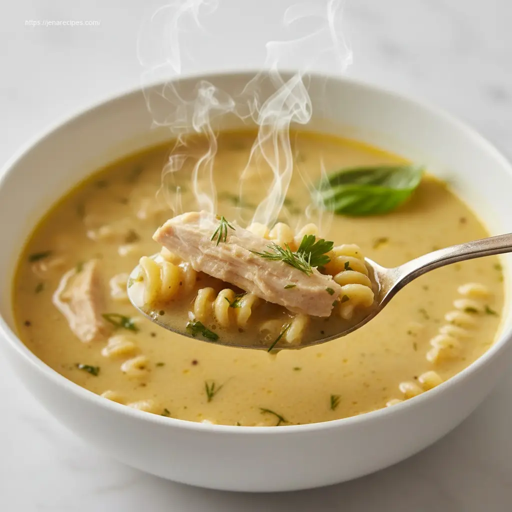 Spoon lifting Marry Me Chicken Soup Recipe for a taste.