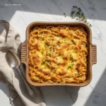 Delicious Southern Chicken Spaghetti Bake, garnished with fresh parsley.