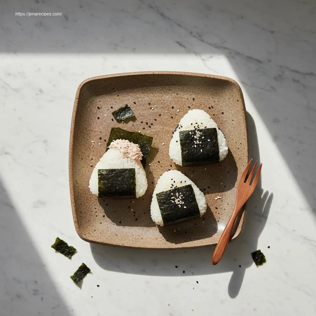 Delicious Japanese Tuna Onigiri with a creamy filling.