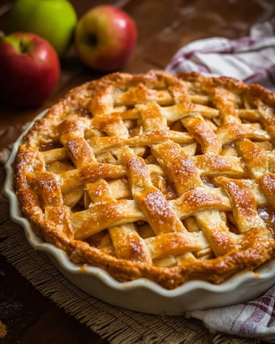 Delicious homemade apple pie with golden crust and fresh apple filling