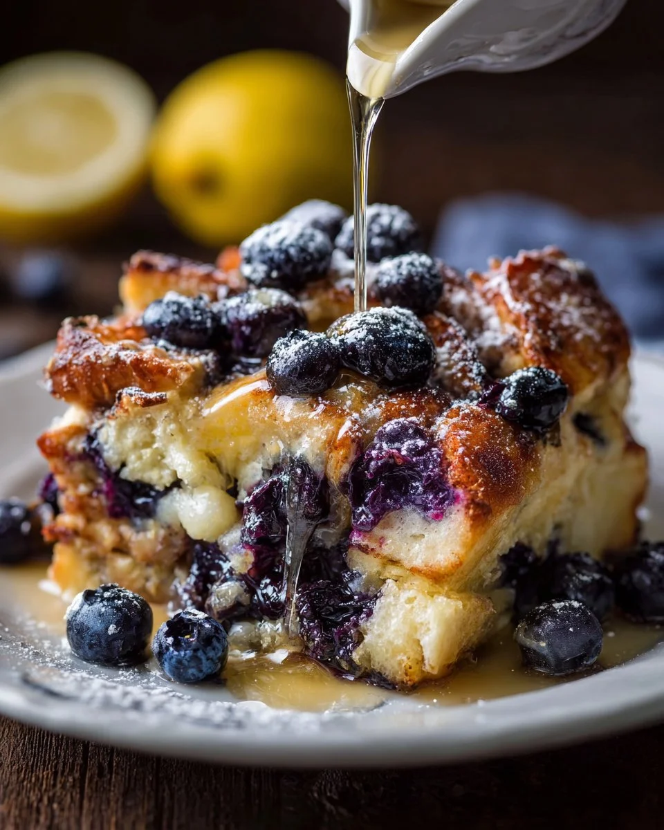 Blueberry Lemon French Toast Casserole ready to serve for brunch