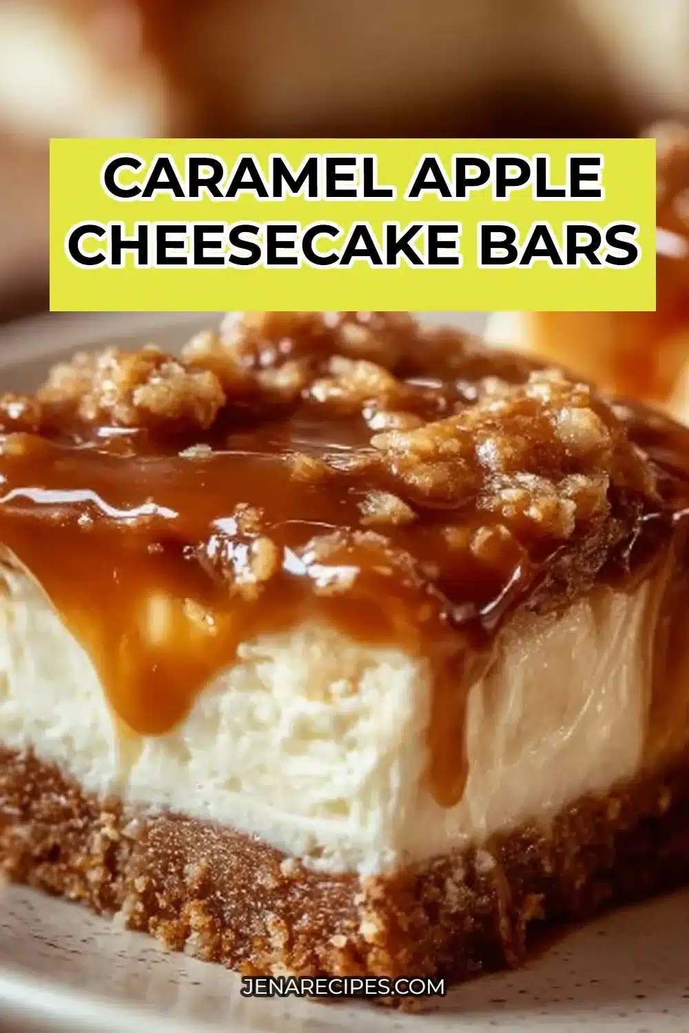Delicious caramel apple cheesecake bars with a golden crust and creamy filling