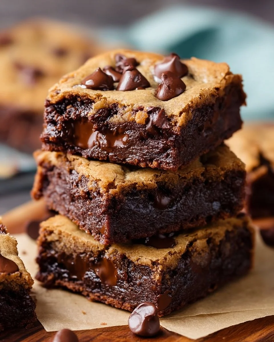 Delicious chocolate chip cookie brownies ready to be served.