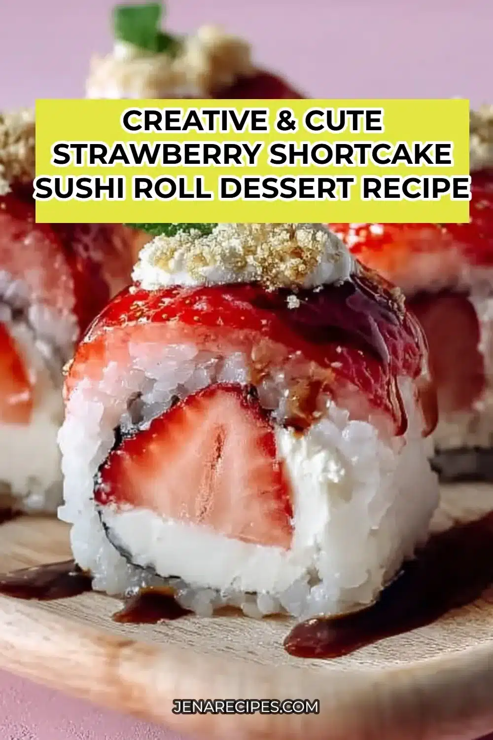 Delicious strawberry shortcake sushi roll dessert displayed on a plate