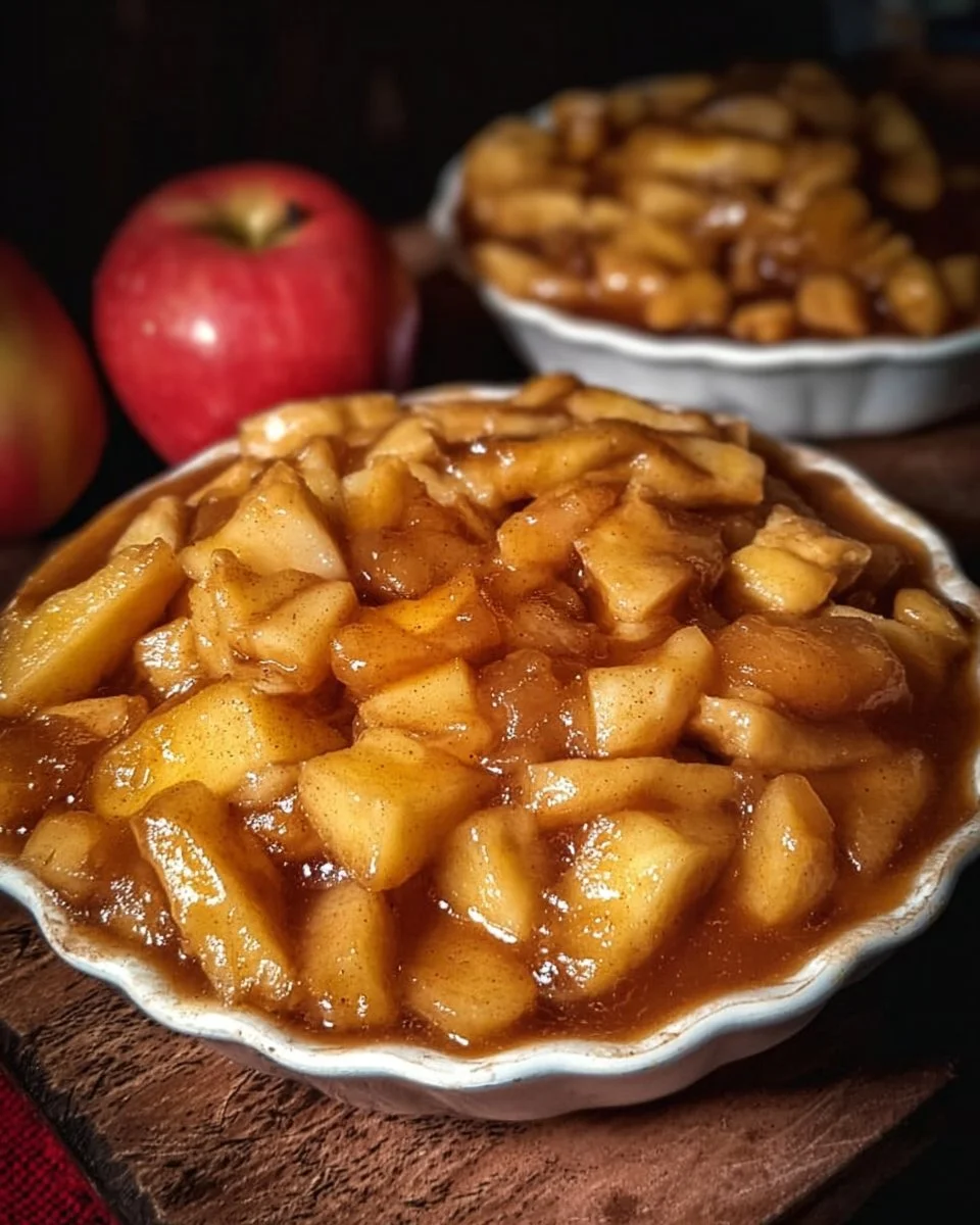 Freshly prepared easy apple pie filling with cinnamon and sliced apples.