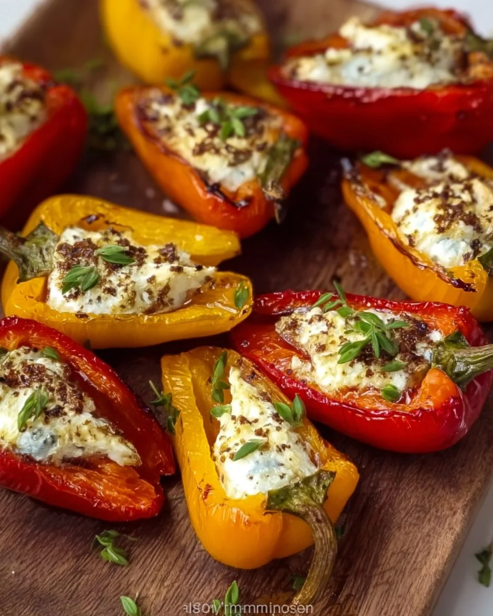 Goat cheese stuffed mini peppers served as an easy appetizer