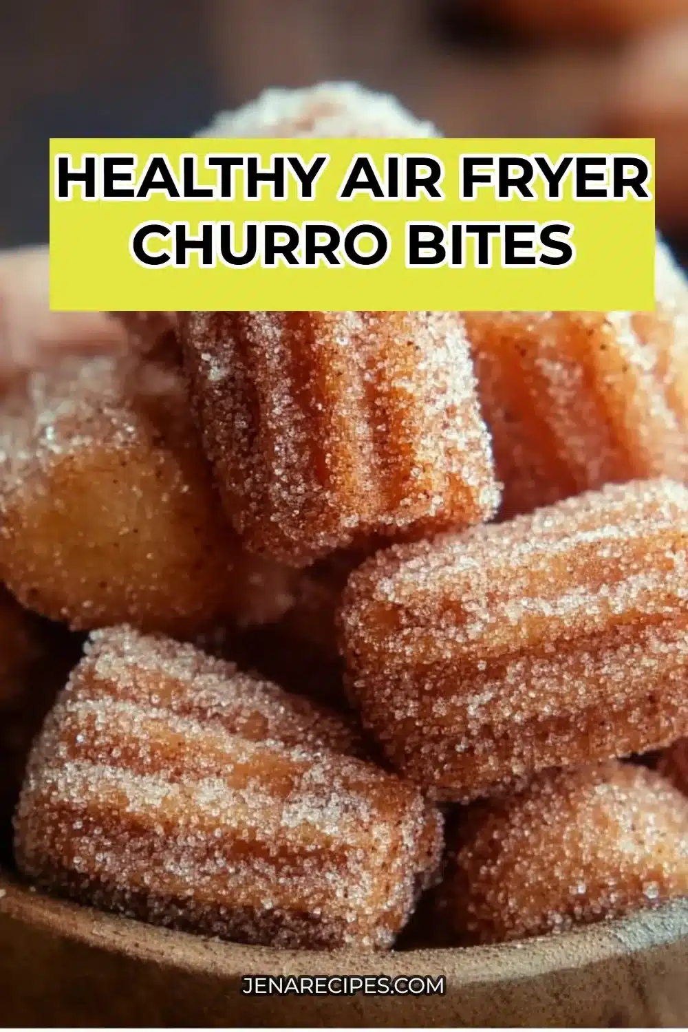 Healthy air fryer churro bites served on a plate with cinnamon sugar.