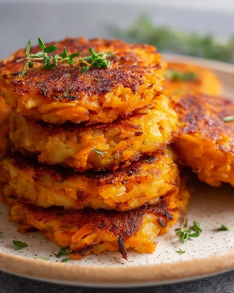 Healthy sweet potato hash browns served on a plate with fresh herbs
