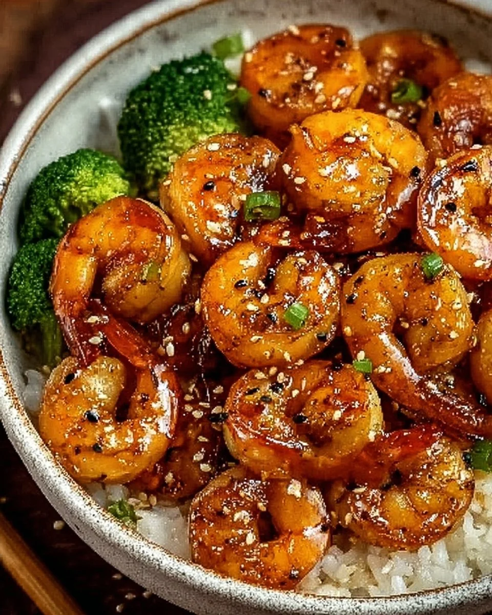Delicious high-protein honey garlic shrimp served with vegetables