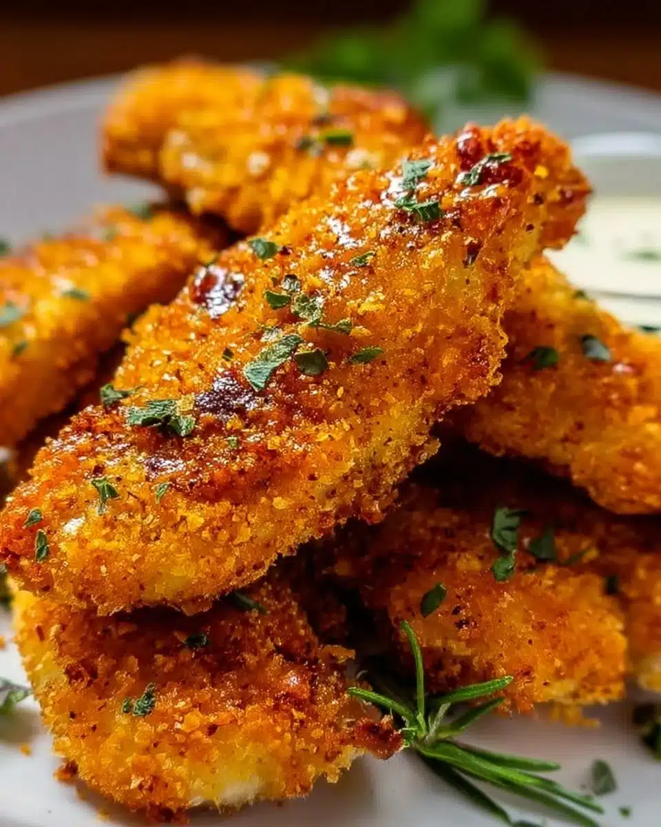 Plate of homemade baked chicken tenders with dipping sauce