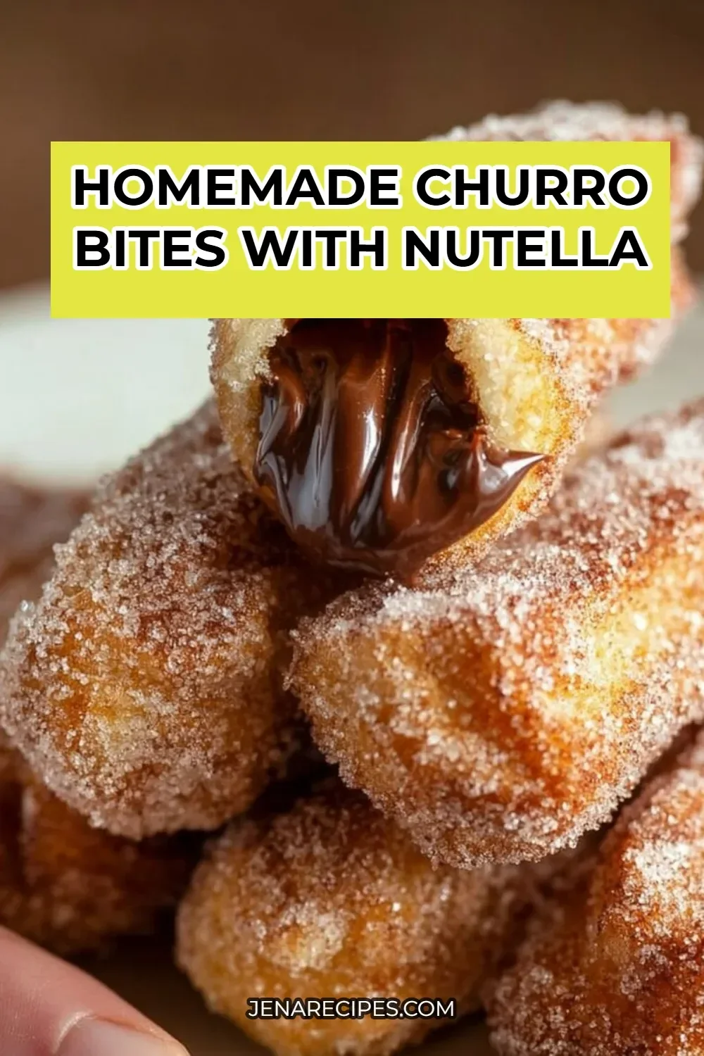 Homemade churro bites served with Nutella for dipping