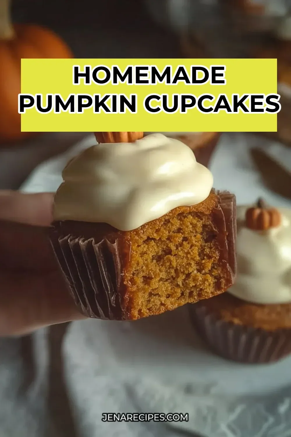 Delicious homemade pumpkin cupcakes with cream cheese frosting