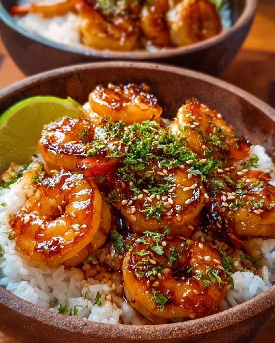 Honey Garlic Shrimp Bowl with colorful vegetables and rice