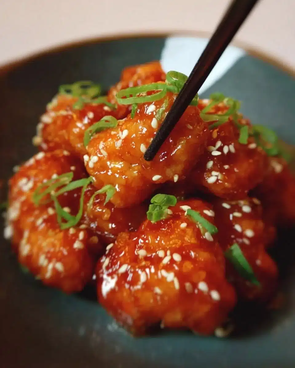 Delicious Honey Sesame Chicken served with sesame seeds and green onions