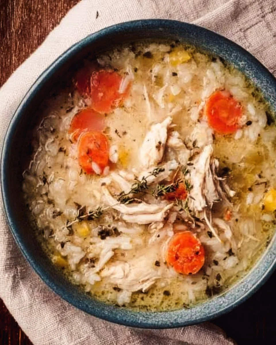 Instant Pot Chicken Rice Soup with vegetables and herbs