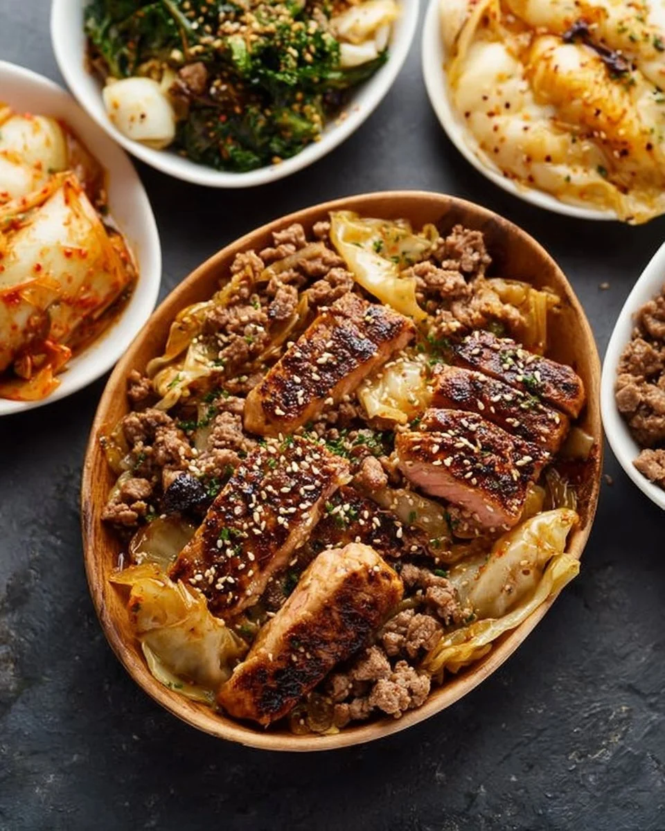 Plate of quick and easy low-carb high-protein meal with vibrant vegetables and meat.