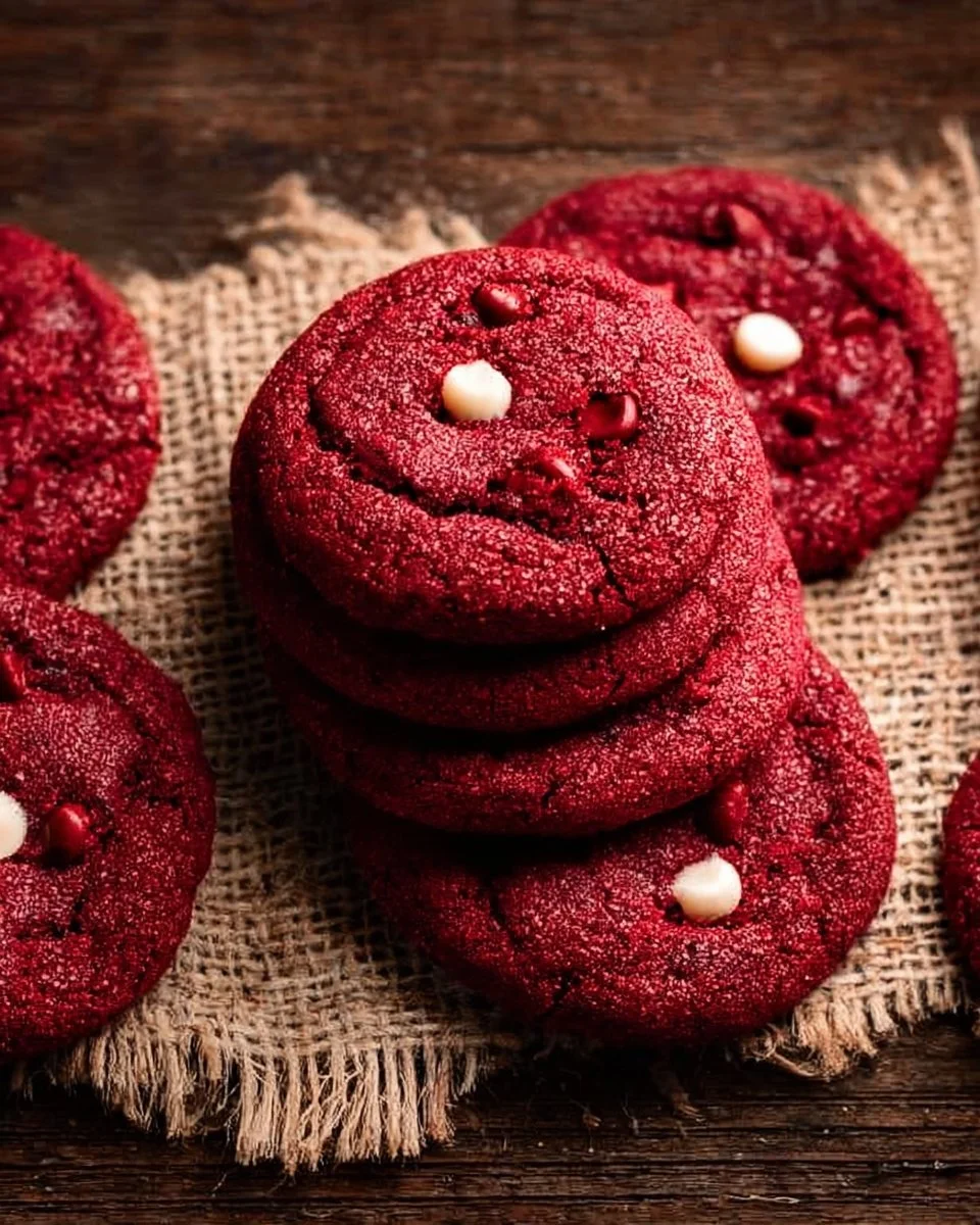 Delicious Red Velvet Cookies on a plate, perfect for dessert or celebrations.