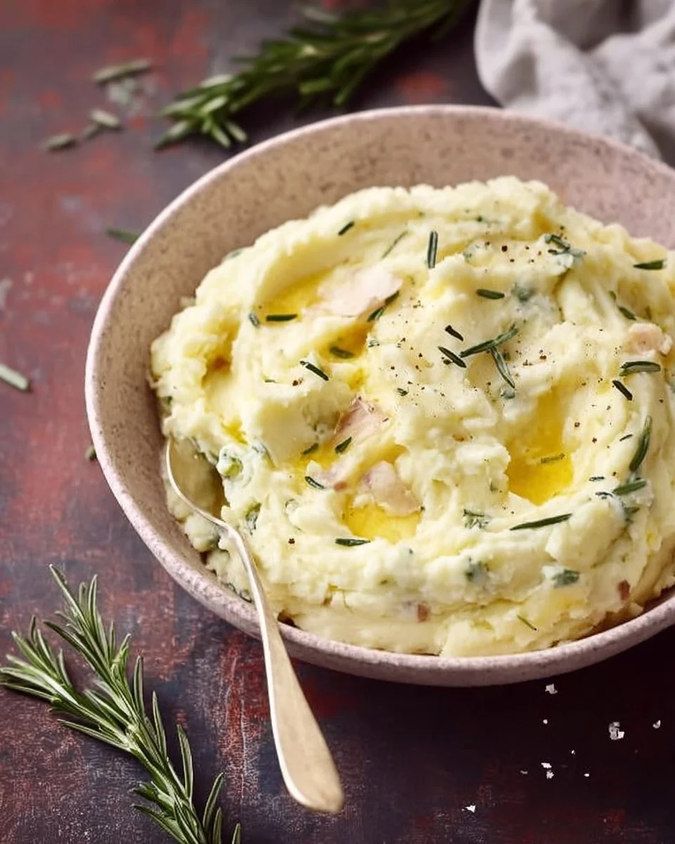 Creamy Rosemary Garlic Mashed Potatoes served in a bowl